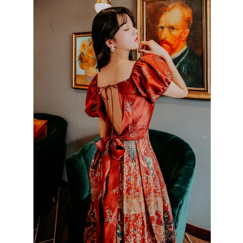 Женское праздничное платье бохо длинное ажурное винтажное с цветочным принтом и