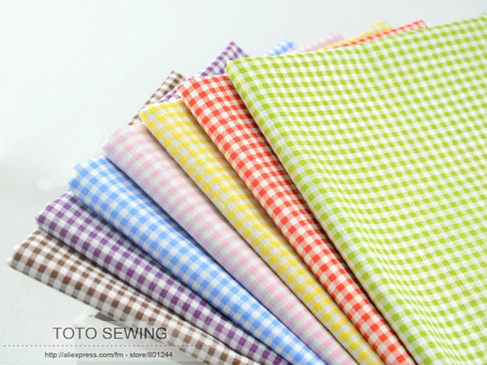 FREE SHIPPING 50cmx50cm 7 Colors Assorted Cotton Fabric Fat Quarters Basic Patchwork Bundle for sewing&quotMini Checks&quotW3B3 2|patchwork fabric