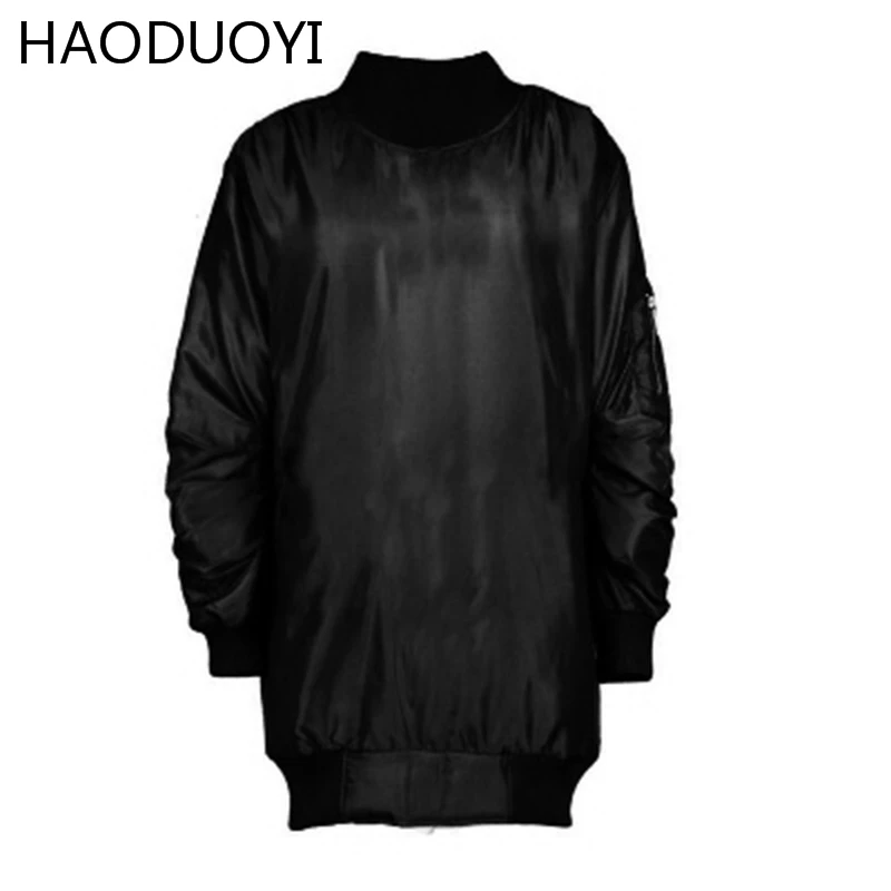 Haoduoyi зима Для женщин длинные Бейсбол куртка Модные свободные хлопковое Стеганое