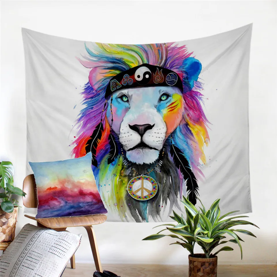 Настенный Гобелен Lion by Pixie цветной гобелен с цветами 150x200 см домашний декор | Дом и