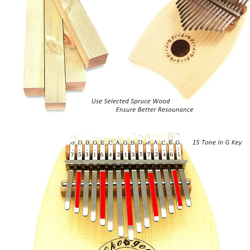 Gecko Spruce G Tone Wood 15 клавиш калимба акустическое пальцевое пианино с