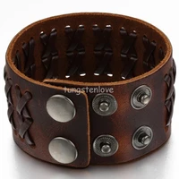5pcslot wholesale fashion wide genuine brown leather bracelet braided women mens bangle size adjustable