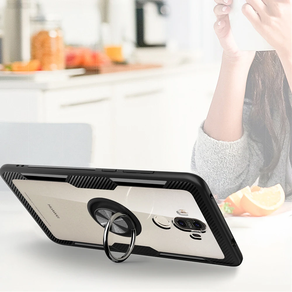 Adsorption Magnetic Car Bracket Clear Acrylic Case For Huawei mate 9 Soft Silicon Cover huawei mate9 Bumper |