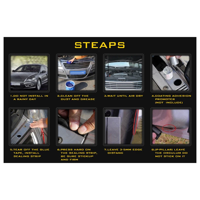 

Black Seal Strip Waterproof Anti-Noise Rubber Seal Strip 5M Hot Durable