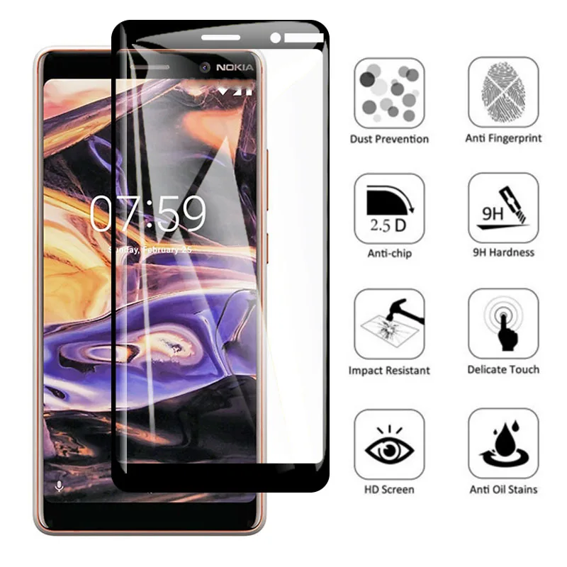 Full Cover Protective Glass on For Nokia 7 6 5 Plus 2018 Screen Protector Tremp Noka Tempered Glas Nokia7 Nokia6 Nokia5 Cam Film | Мобильные