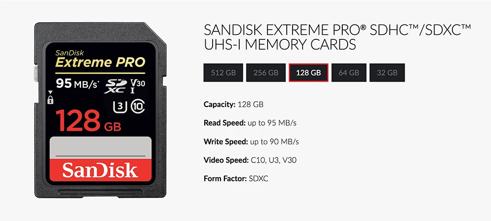 Карта памяти SanDisk Extreme Pro SDXC sd-карта 128 ГБ 170 МБ/с./с чтение 90 МБ/с./с Запись C10 U3 V30 UHS-I 4K для камеры(SDSDXXY-128G-ZN4IN