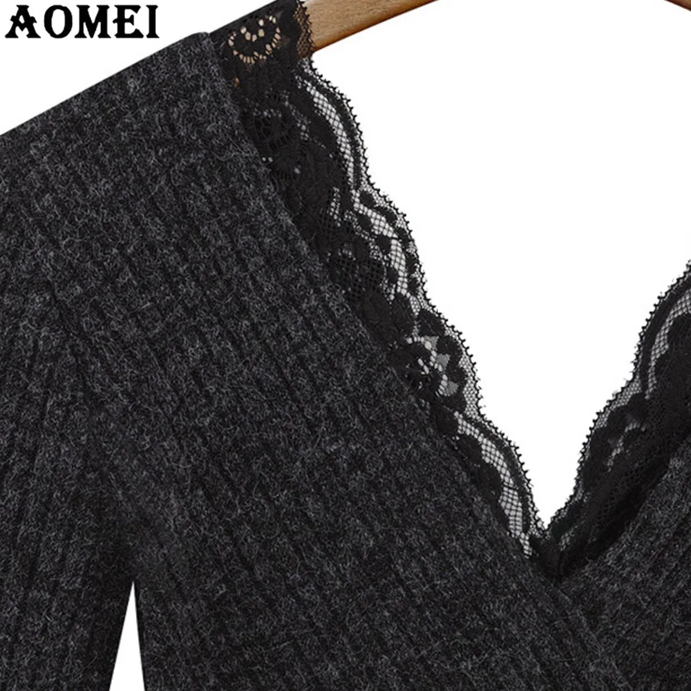 2019 Женское зимнее платье-свитер Длинная вязаная одежда осенний модный вязаный