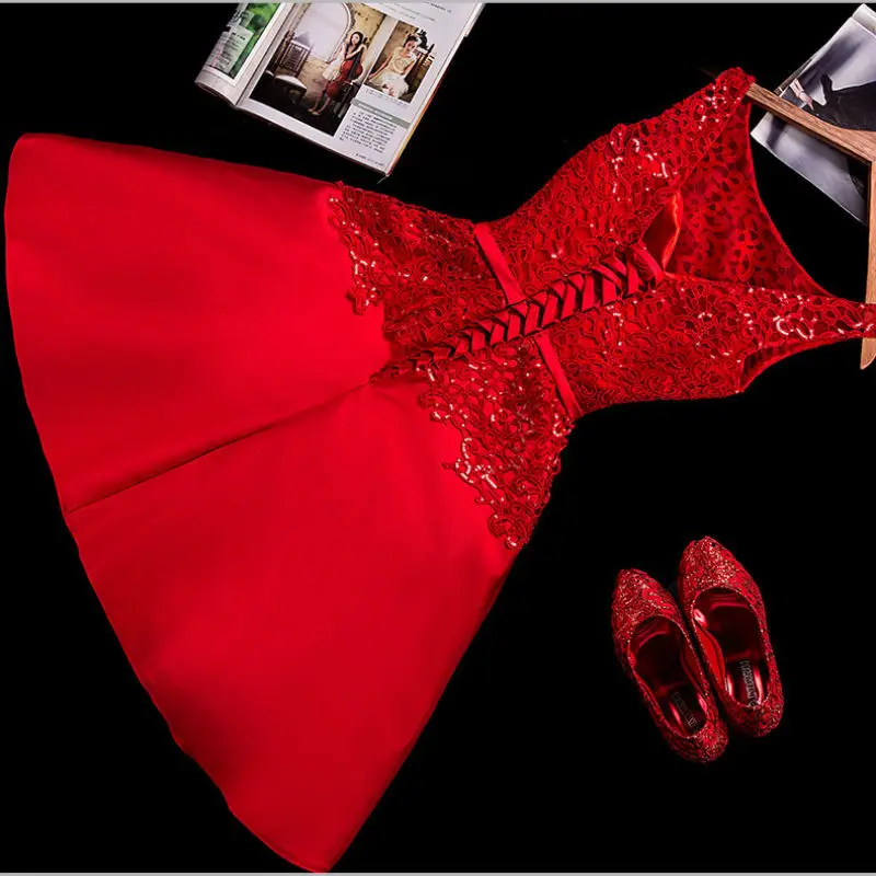 2016 New Arrival Real Photo Hot sale red dress short design Prom Dress VSS5008 party | Свадьбы и торжества