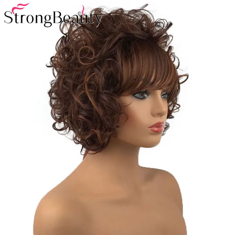 33-33T StrongBeauty короткий кудрявый парик синтетический парик для женщин красный коричневый парик с челкой 8 дюймов - Цвет: 33-33T