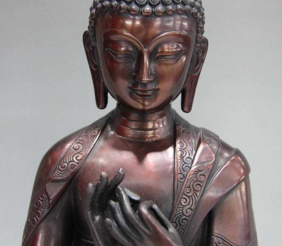 12 Тибет Буддизм Храм Красный Медь Бронза Просветление Будда Шакьямуни Статуя |