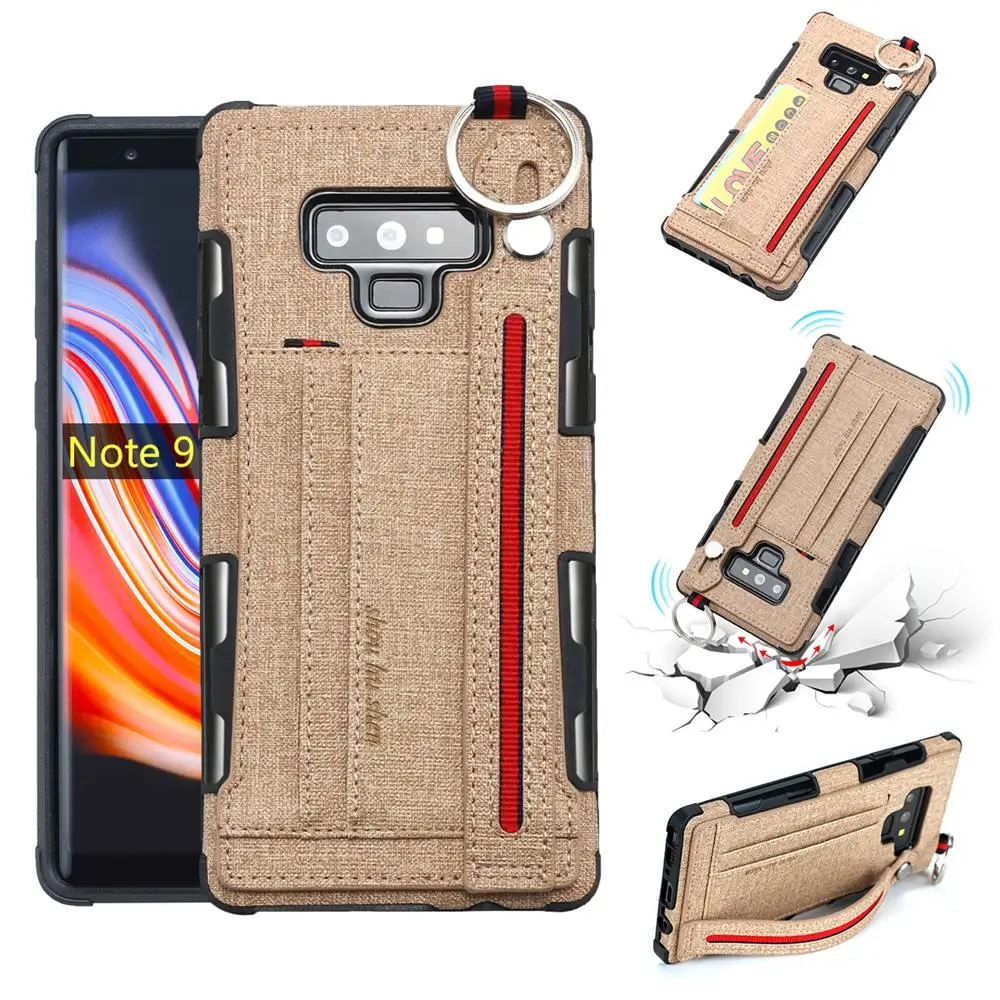 Cowboy Cloth Texture Wallet Card Slot Case For Samsung galaxy Note 8 Luxury Hand Lanyard Cover 9 Coque |