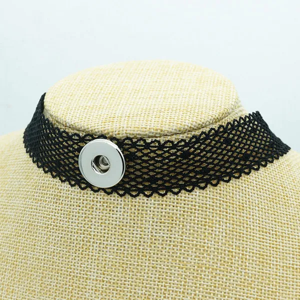 Fashion Black Lace Sexy Collar Choker Funky trendy snap necklace 33cm fit 12MM/18MM buttons jewelry wholesale | Украшения и