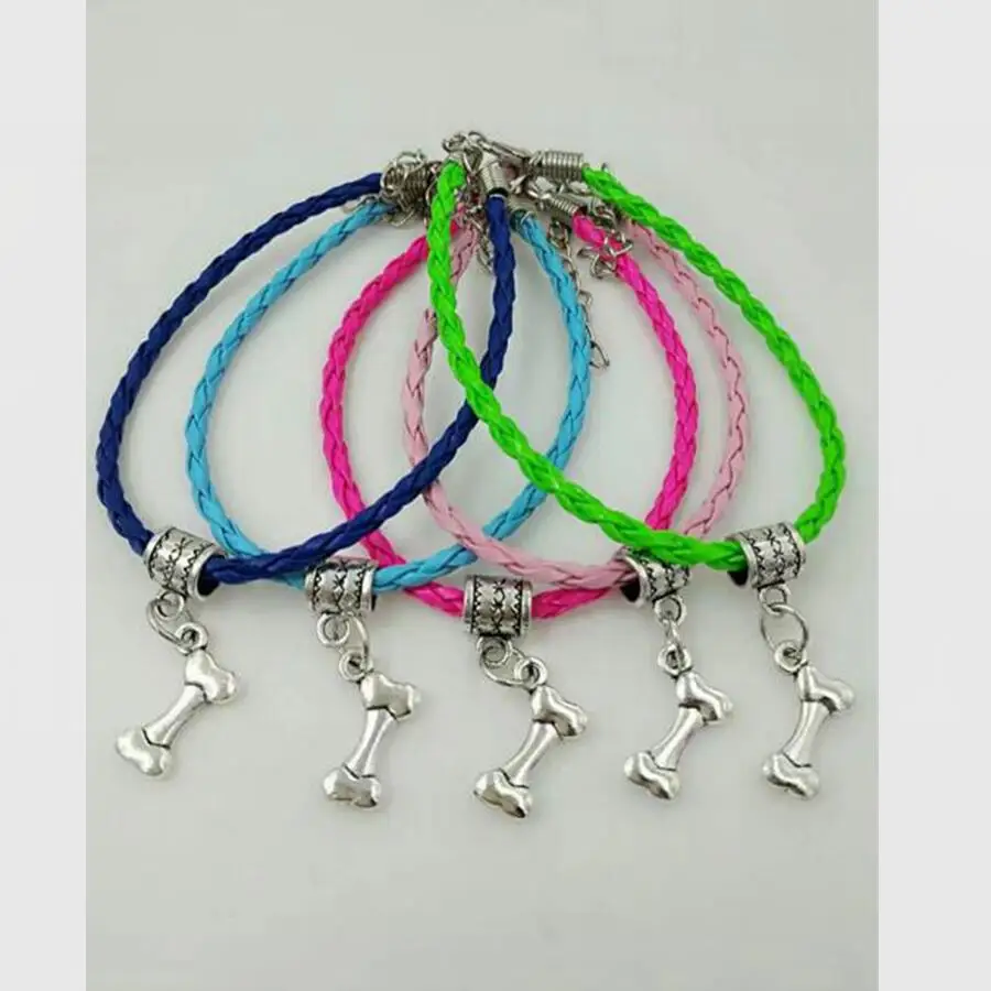 

Multicolor Good luck Braided Rope Bracelet Jewelry Tibetan silver Women Dog Bones Charm Pendant Bracelet For Women gift Q132