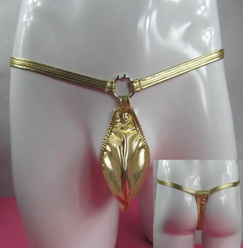 

Mens string thong metallic coated panties elastic gold and silver hook G4243
