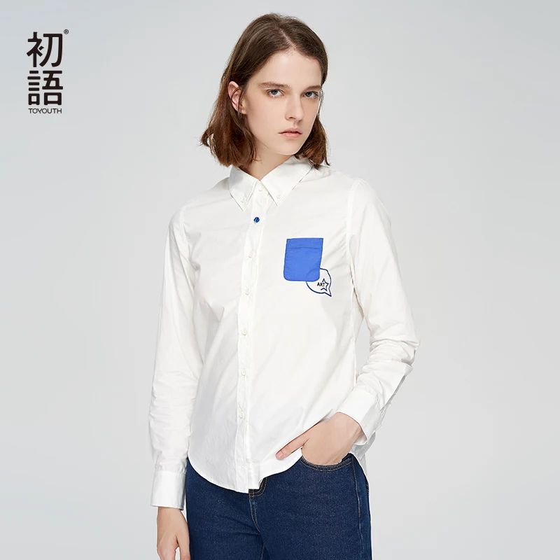 Toyouth белая печать с длинным рукавом Для женщин Блузы Chic Осень корейской блузка