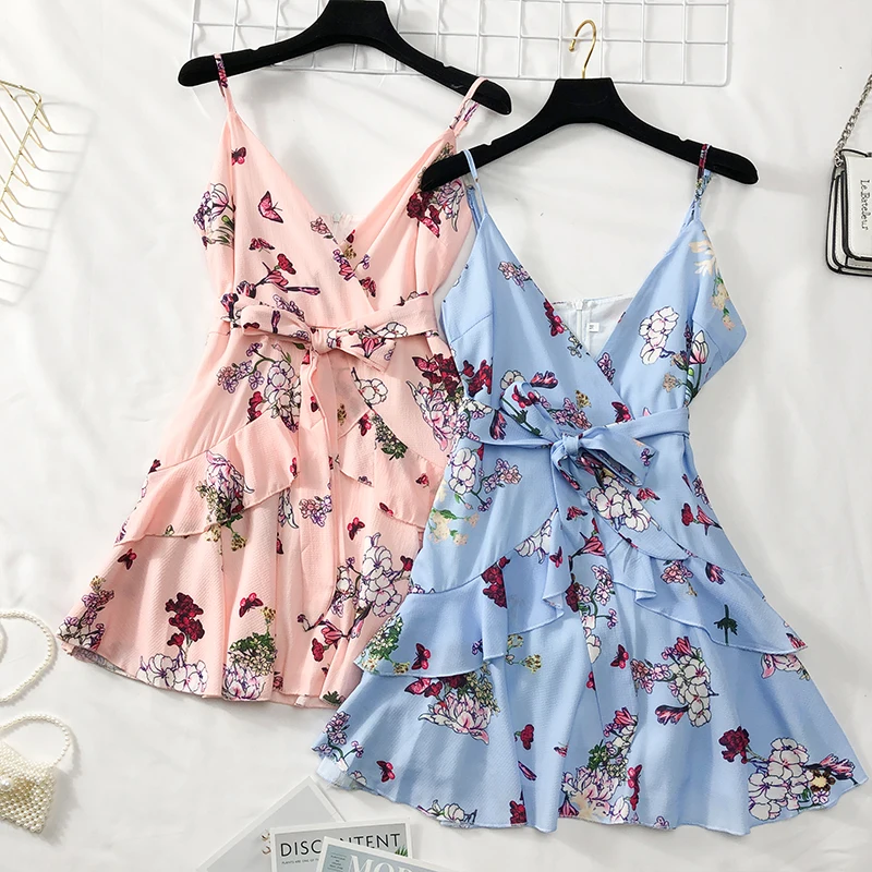 SKOONHEID Для женщин платье с цветочным рисунком летние винтажные печати рюшами для