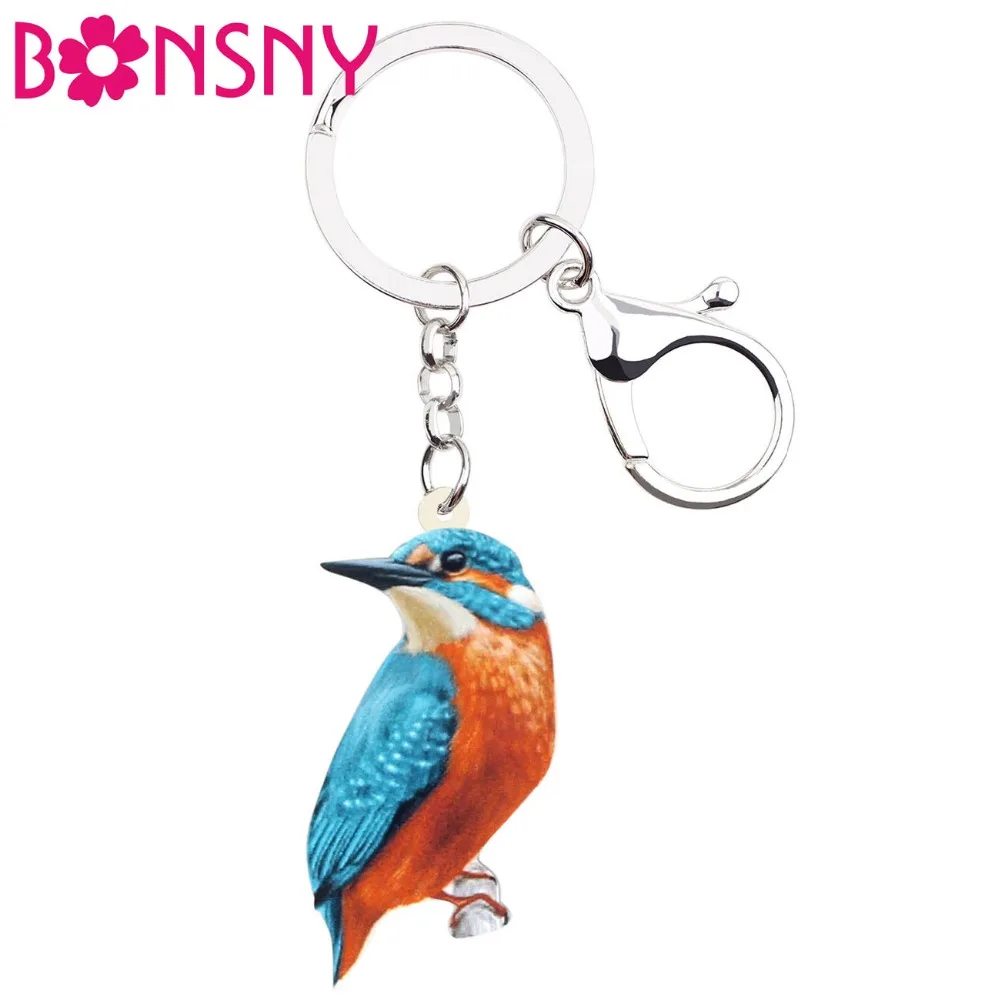 Bonsny акриловый цветочный альцедо брелок для ключей Kingfisher Bird брелоки цепочки