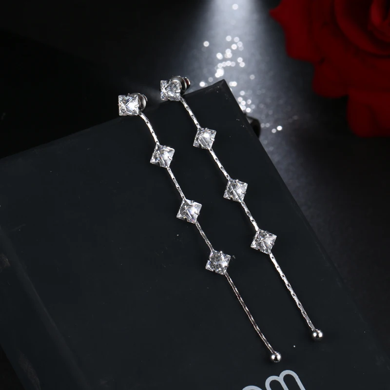 EMMAYA Silver Color Crystal Wedding Long Earrings Chandelier for Women Brides Bridesmaid Christmas | Украшения и аксессуары