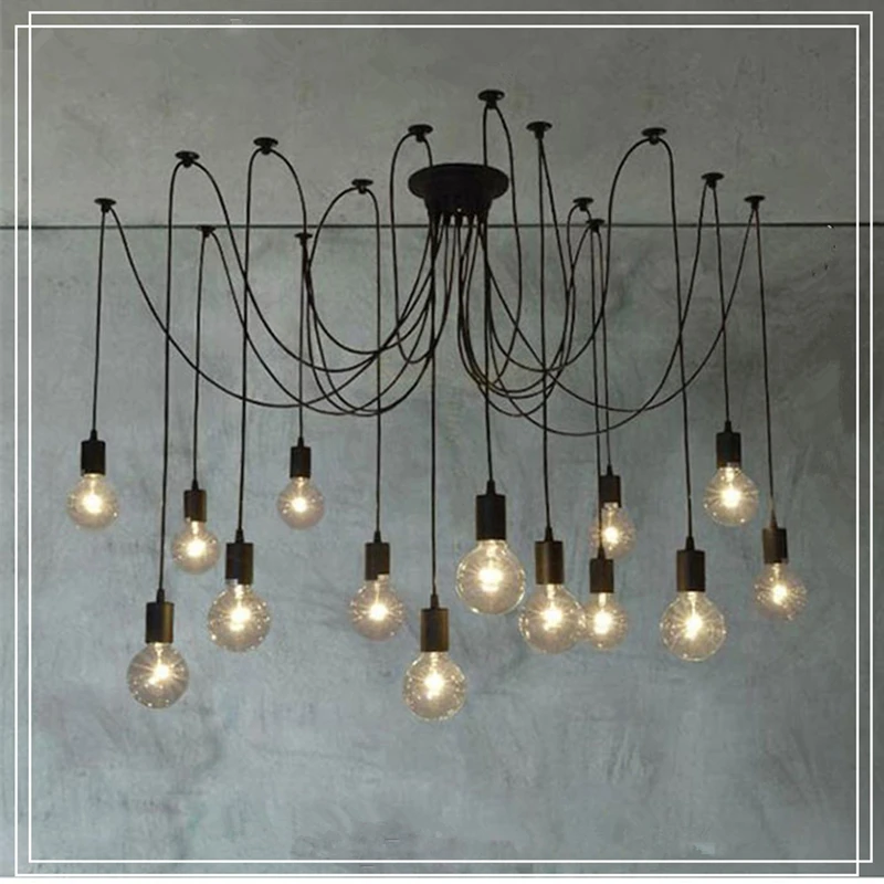 

YNL LED Edison Bulb Cord Pendant Lights E27 Black Celling Lights Modern Loft Art Retro DIY metal Vintage lamps Indoor Lighting