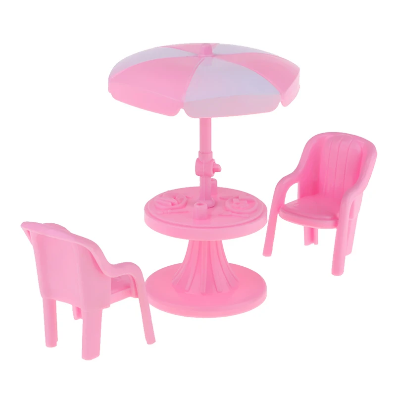 

Dolls miniature dollhouse Babie furniture pink dessert table chair set plastic umbrella American Baby toys q17