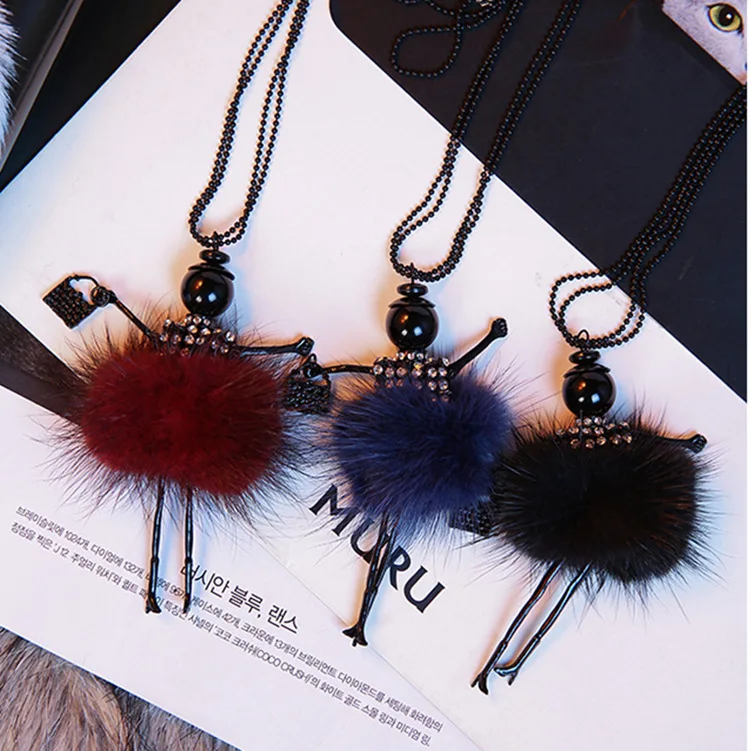 Mink Fur Dancing Girl Doll Long Necklaces Pendants Women Necklace Brand Fashion Statement Jewelry | Украшения и аксессуары
