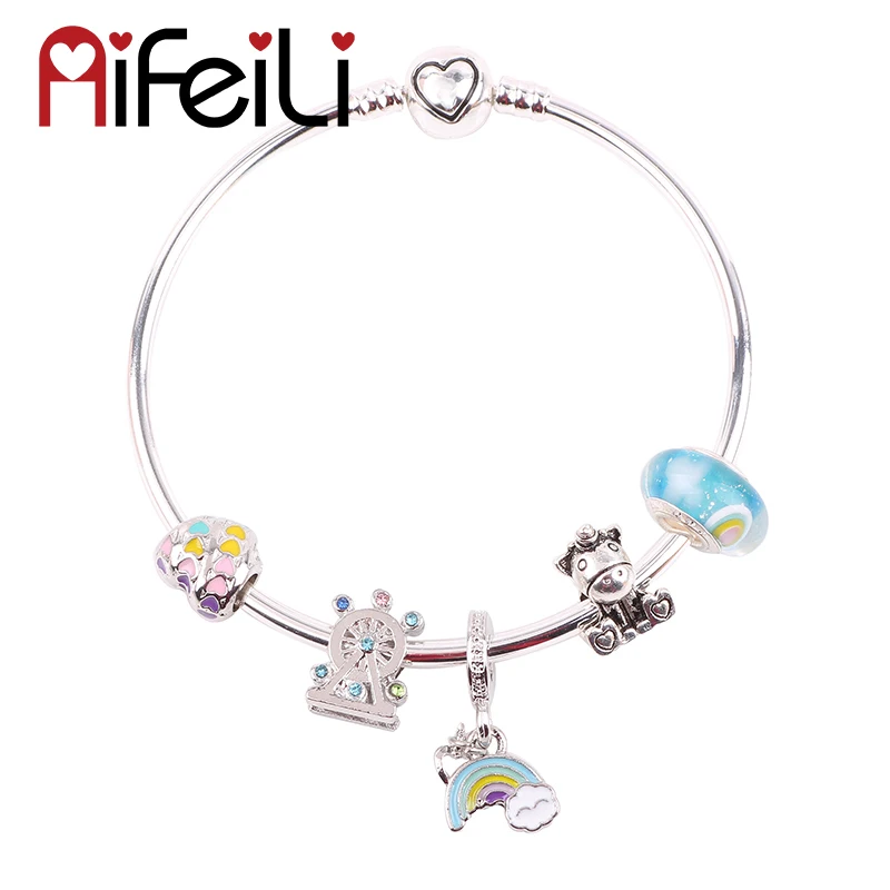 AIFEILI New Year Gift Rainbow Beads Pendant Series DIY Suitable for Women Bracelet Jewelry Charm High Quality European Gifts | Украшения и
