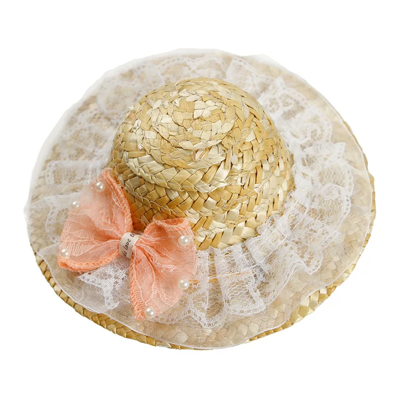 Bow Pink Соломенные шляпы для собак, летняя шапка для собак, Гавайский стиль, сомбреро, кошачьи шапки, аксессуары в виде животных S/M/L - Color: Bow Pink