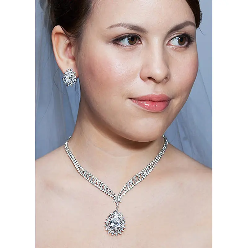 

Luxury Bridal Wedding Necklace Earrings Jewelry Set Pageant Party CZ CS1232