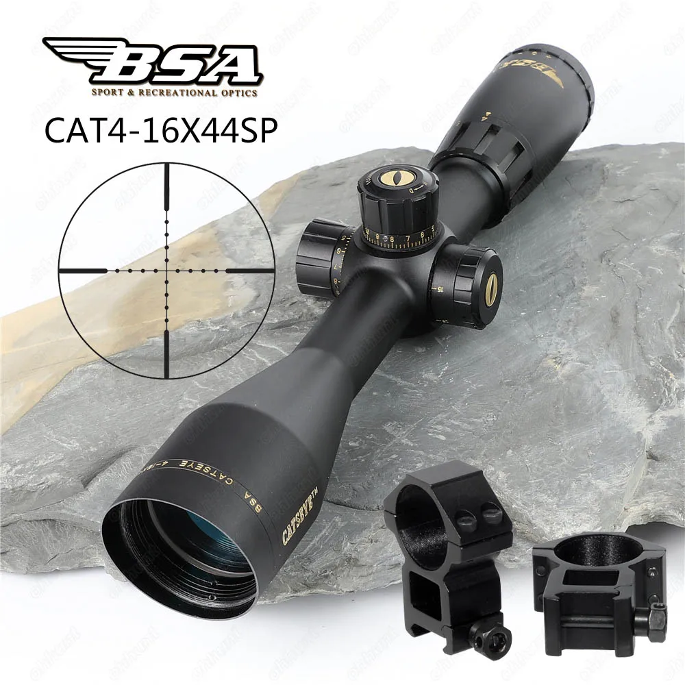 with Picatinny Rings BSA Catseye 4-16X44 SP охотничий винтовочный оптический прицел боковой Параллакс Mil-dot Сетка башенки замок интегрированный Зонт винтовки прицелы - Цвет: with Picatinny Rings