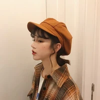 miara l thin soft top solid color octagonal hat lady leisure day art painter hat student retro beret for spring and autumn