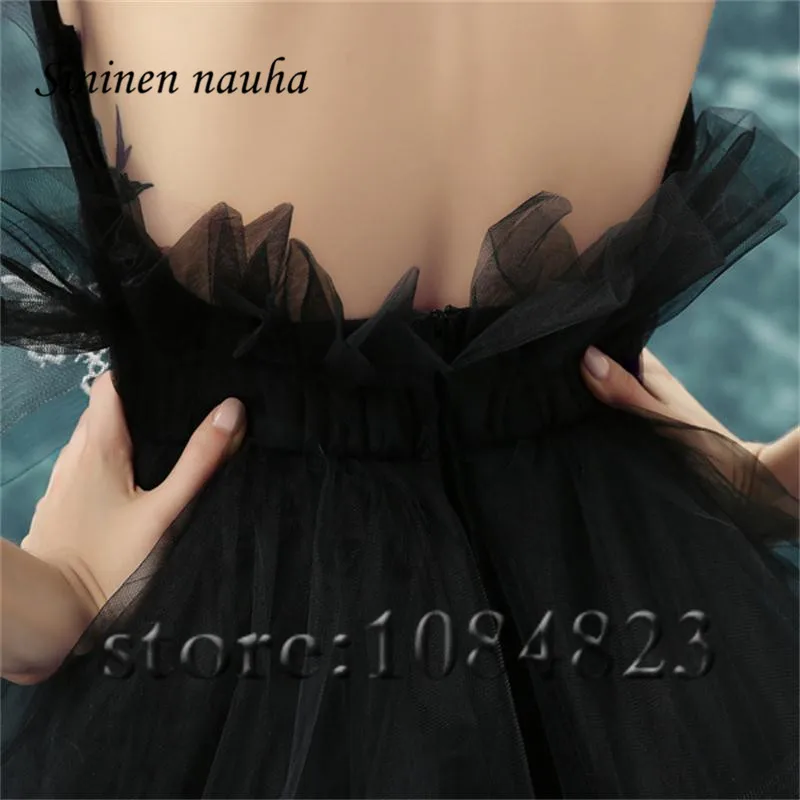 

Sexy Black Long Evening Party Dresses V Neck Backless A Line Tulle Bow Prom Formal Dress Vestidos De Festa Robe De Soiree 131