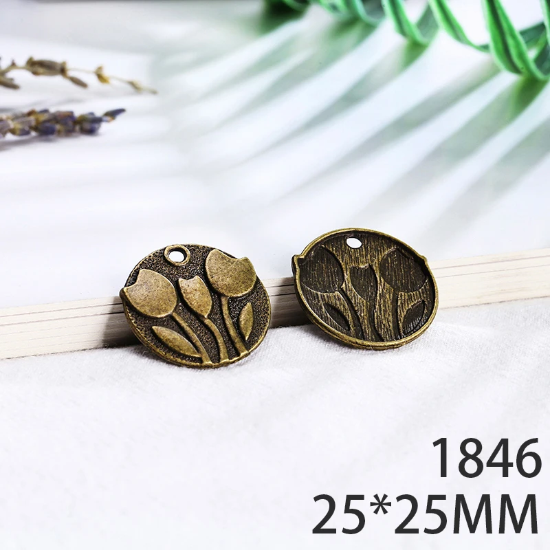 

25*25mm 5pcs Flower Tag Tulips Alloy Pendant For Diy Jewelry Making 2 Colors Antique Silver Antique Bronze No.1846