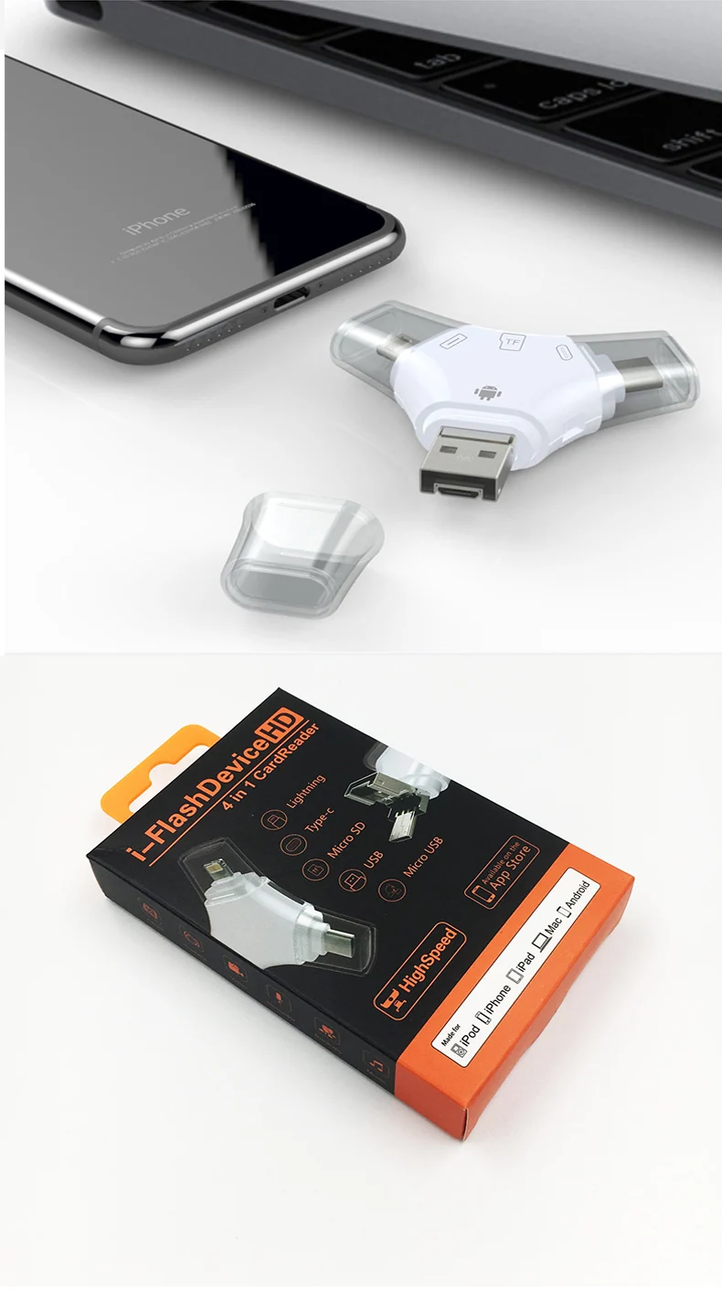 UTHAI C20 кардридер 4 в 1 type-c/Lightning/Micro USB/USB 2,0 для iPhone TF/SD кардридер