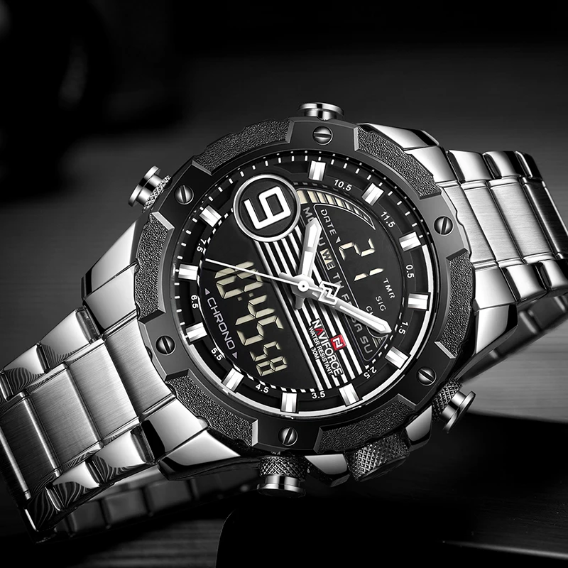 Топ люксовый бренд NAVIFORCE мужские спортивные часы мужские кварцевые цифровые аналоговые часы мужские модные полностью стальные водонепроницаемые наручные часы