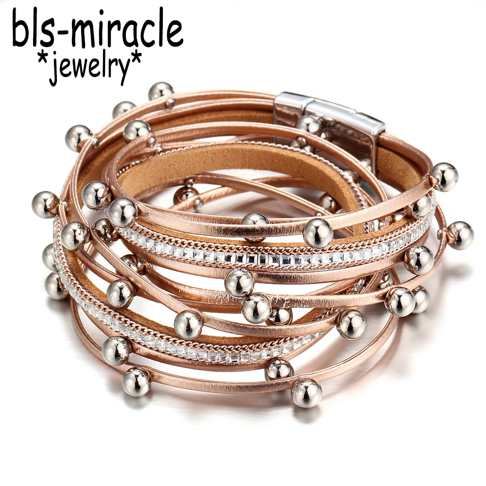 Bls-miracle 3 цвета Модный многослойный Шарм-браслет для женщин винтажные кожаные