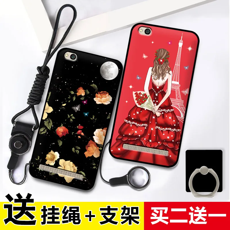lovely cartoon cats rose flowers with rope and stand holder Silicon case For Xiaomi Redmi 5A |
