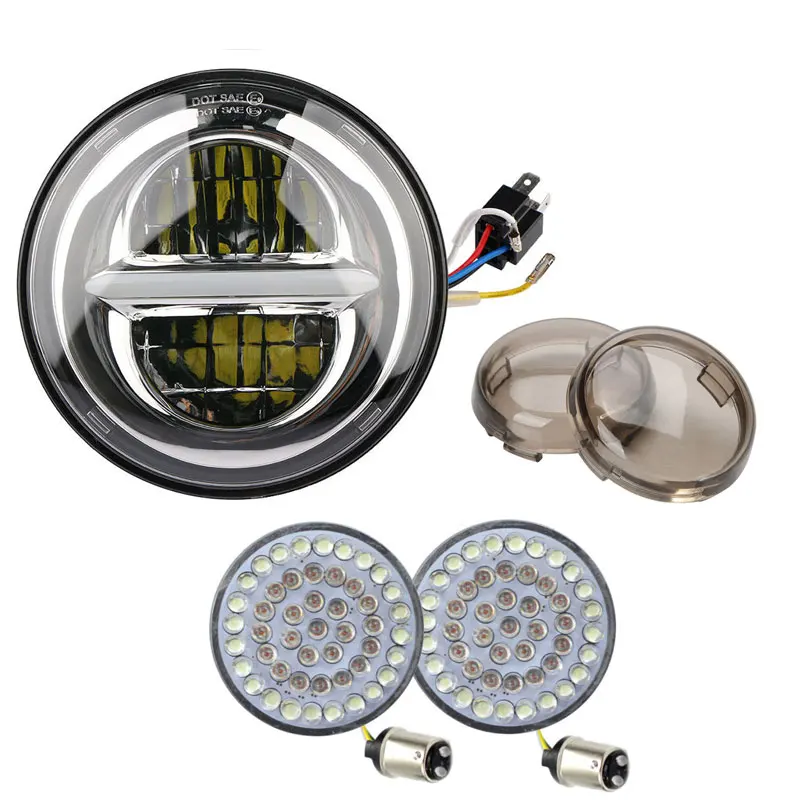 Мотоцикл 5 75 3/4 &quotLED DRL фара + 1157 Белый/янтарный передний сигнал поворота Дым