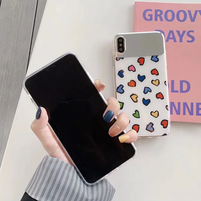 Colorful Love Heart Mirror Splicing Phone Case For iphone XS Max XR Cases X 7 6 6S 8 Plus Fashion Back Cover |