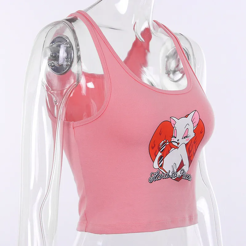 Женский укороченный топ с рисунком Харадзюку розовый без рукавов открытой