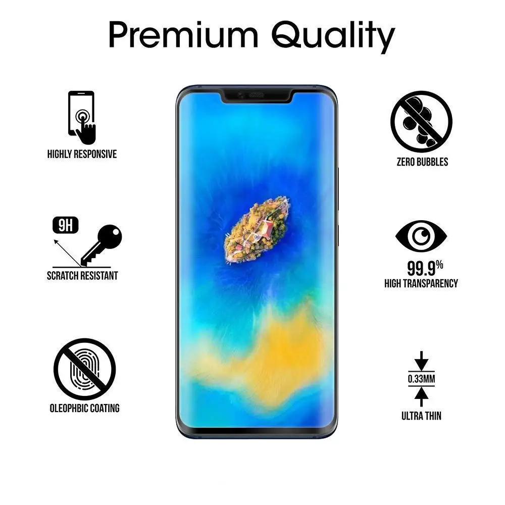 Защитная пленка на весь экран для Huawei Mate 20 Pro полностью клейкое закаленное стекло