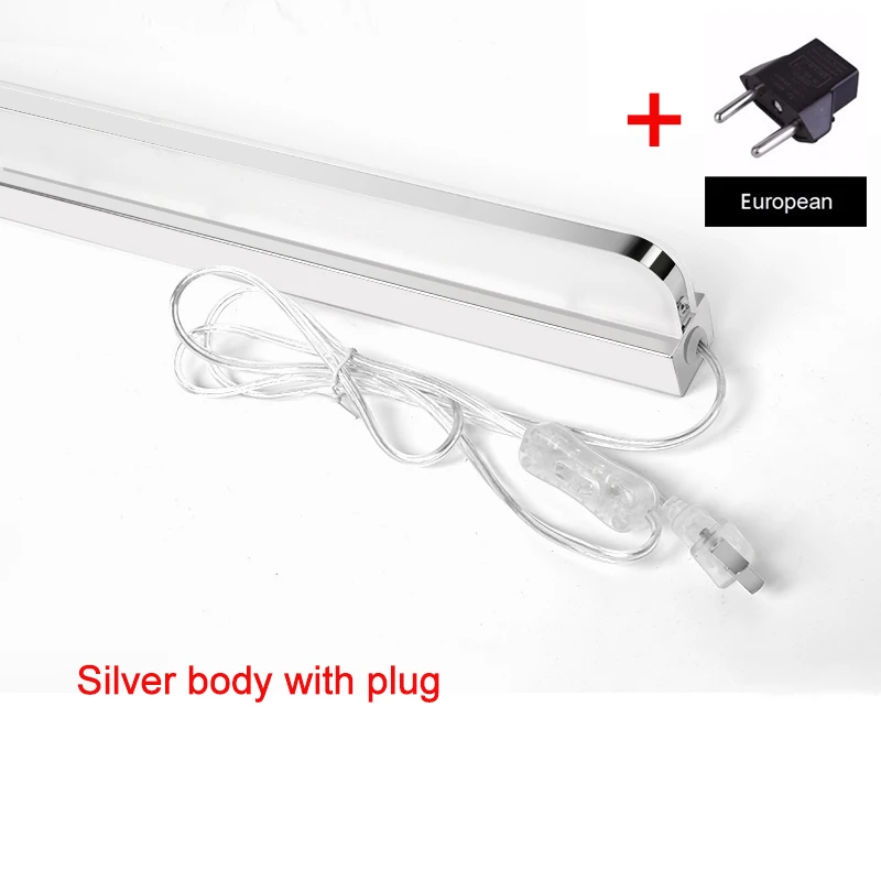 Silverbody with plug Светодиодный светильник-зеркало 40/50 см, 9 Вт/12 Вт, AC220-240V, водонепроницаемый, современный косметический акриловый настенный светильник для ванной комнаты, бра, лампа ZJQ0004 - Цвет абажура: Silverbody with plug
