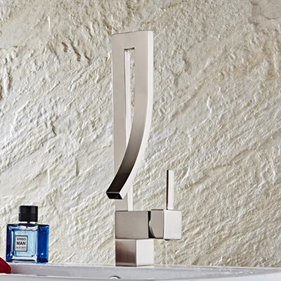 Brushed nickel Черный Изогнутый носик, кран для раковины, креативный дизайн, смесители для ванной комнаты с горячей и холодной водой, краны для раковины B3279 - Цвет: Brushed nickel