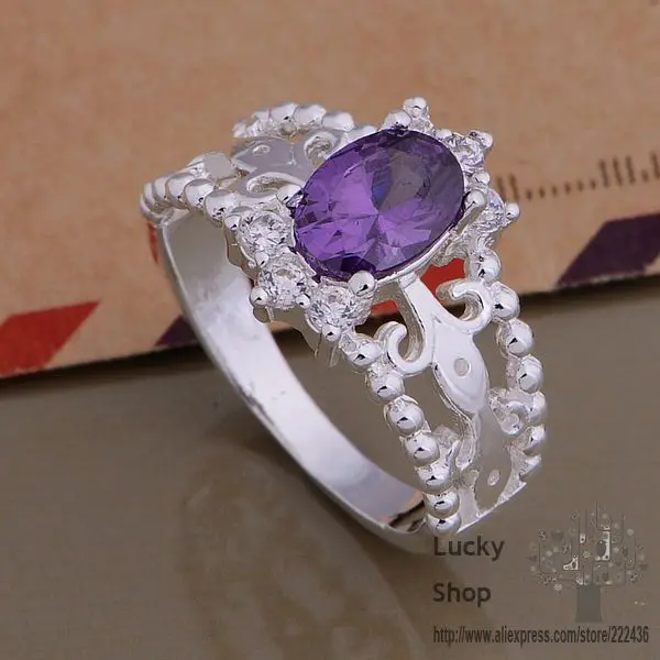 AR696 925 sterling silver ring fashion jewelry three lines inlaid purple stone/expensive /citalaaa gglaoxsa | Украшения и