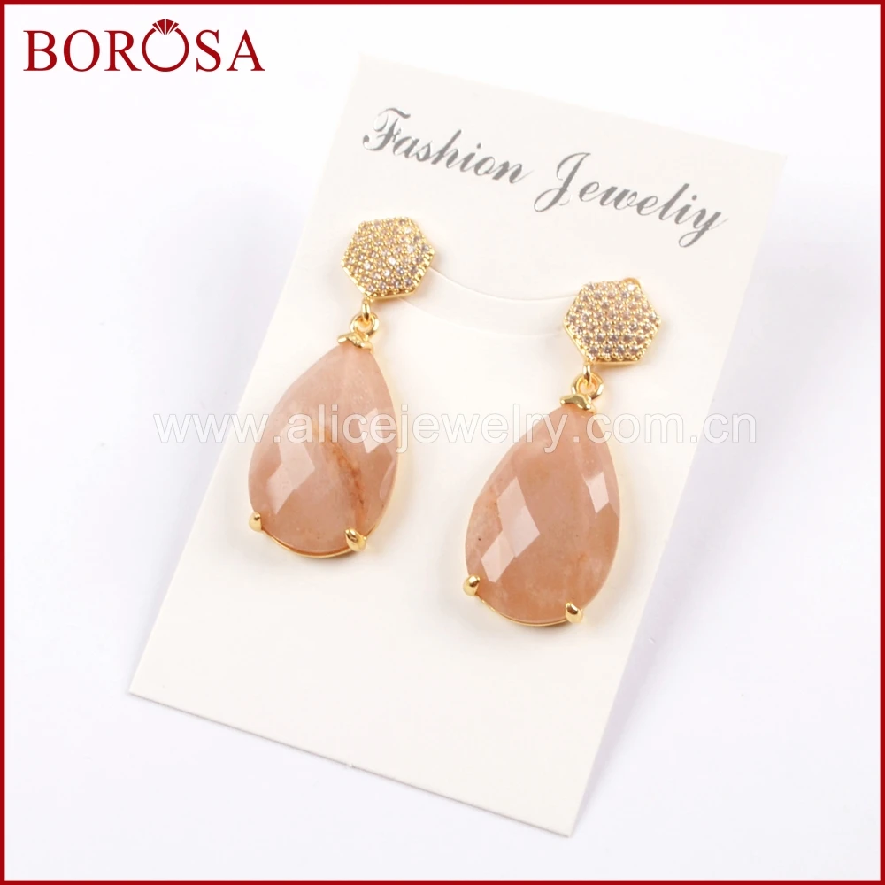 BOROSA 5 пар натуральный мульти вид граненый камень золотые серьги зубец Установка