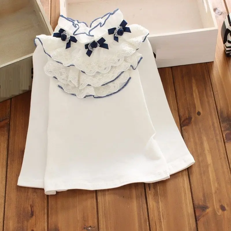 Весна Осень 2018 белые кружевные топы с длинными рукавами для больших девочек