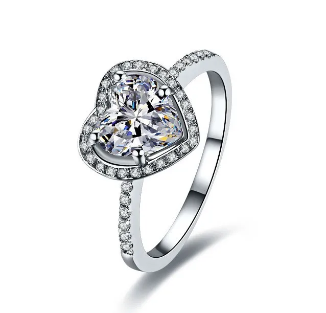 Сердце Форма Обещание любви 2CT кольцо с бриллиантом для женщин однотонные