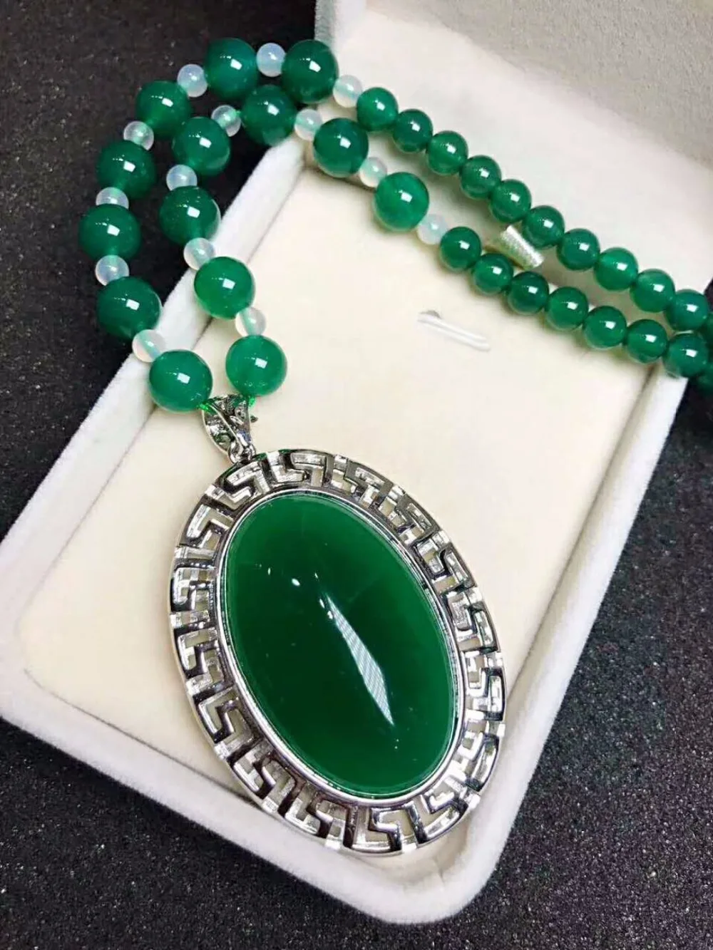 New natural green jadeite sweater chain 925 silver inlaid | Украшения и аксессуары