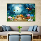 Постер Сказочный океан, Живопись рыбы под водой, морской мир, большие постеры и принты на холсте, украшение для гостиной из кораллов, настенное искусство