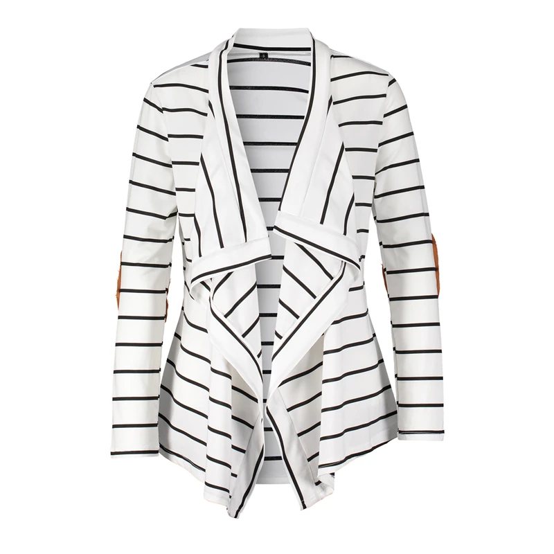 Casual Elbow Patchwork Knitted Sweater Fashion 2018 Autumn Winter Outerwear Women Long Sleeve Striped Printed Cardigan WLD338 |
