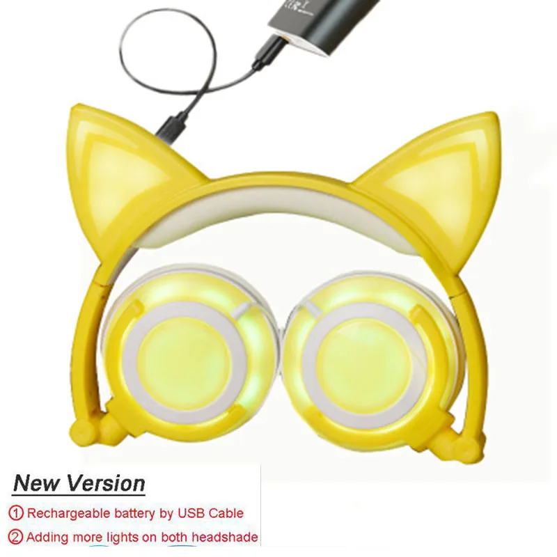New version yellow Рождественский складной мигающий светящийся кошачий ушной комплект наушников для игр детский светодиодный фонарик для ПК ноутбук мобильный компьютер - Цвет: New version yellow